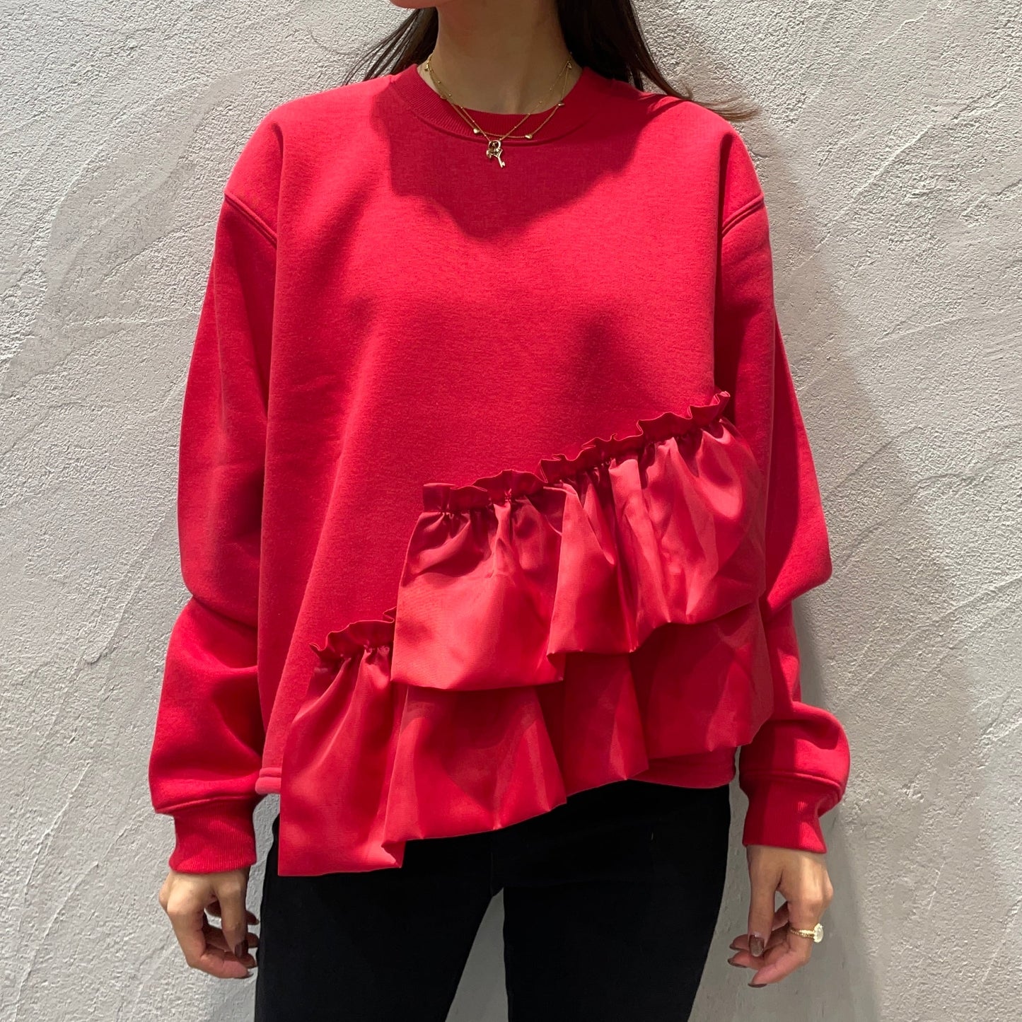 1%/異素材フリル裏起毛スウェット