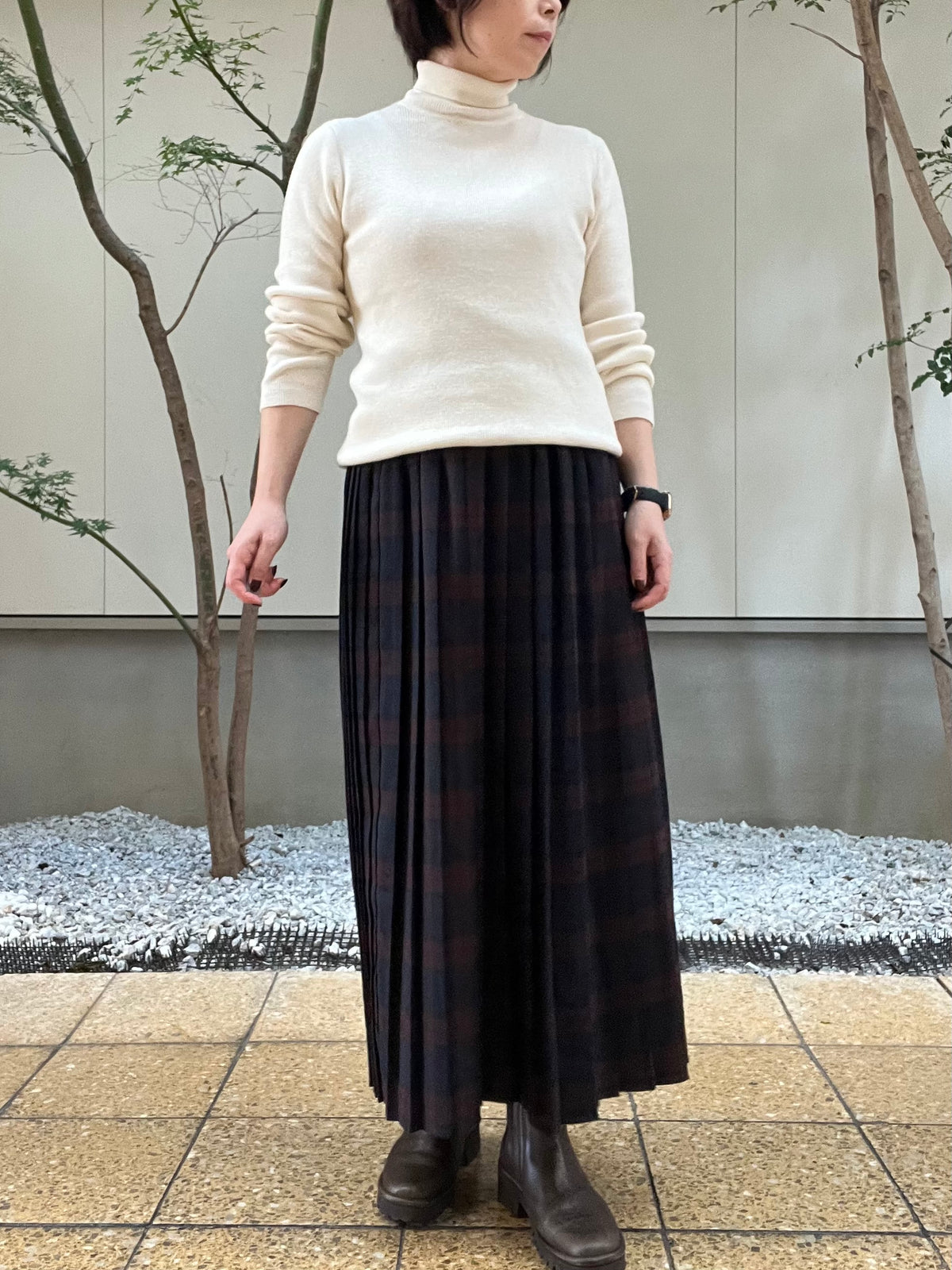 【SOSOTTO】チェック切り替えプリーツスカート