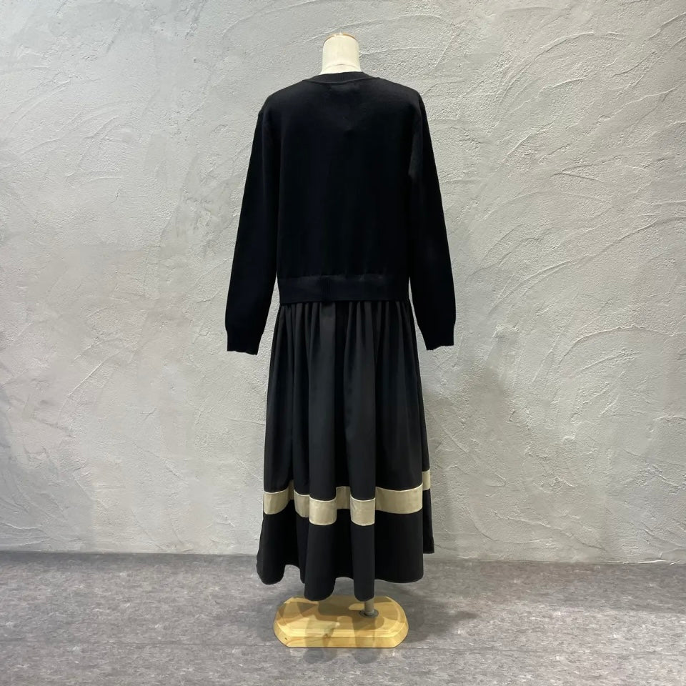 Pauline Bleu/配色パネルニットコンビワンピース