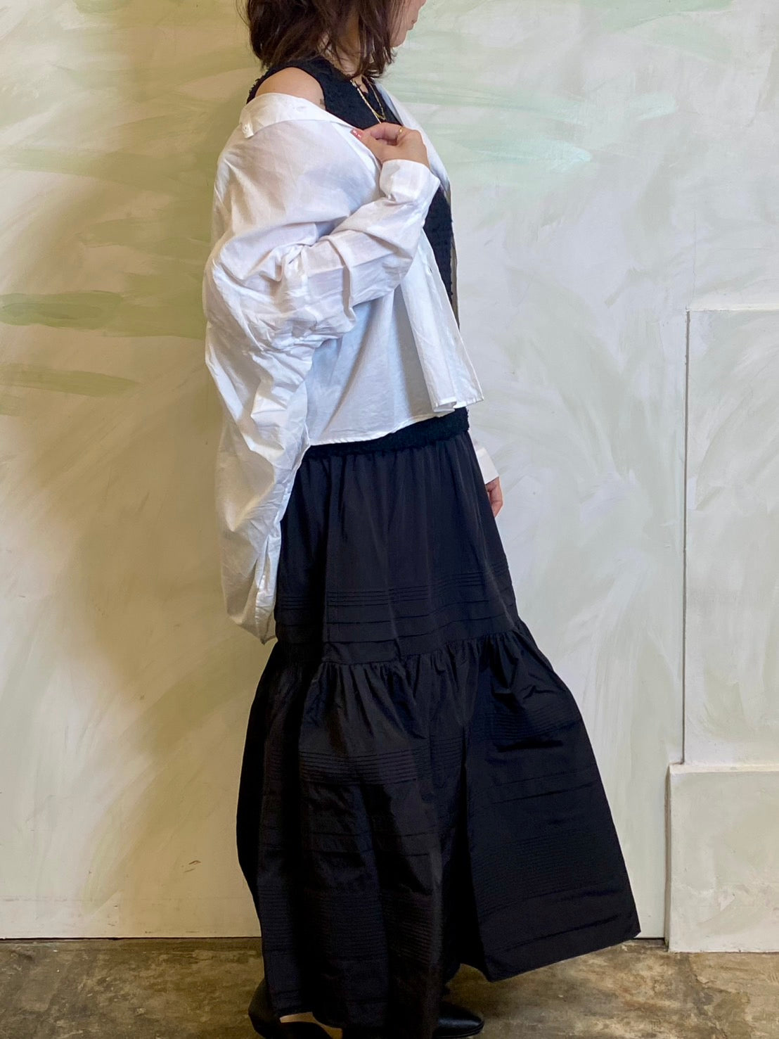 【EN'DAY】【大人のこなれスタイル】ニット×ティアード ワンピース Black×Black