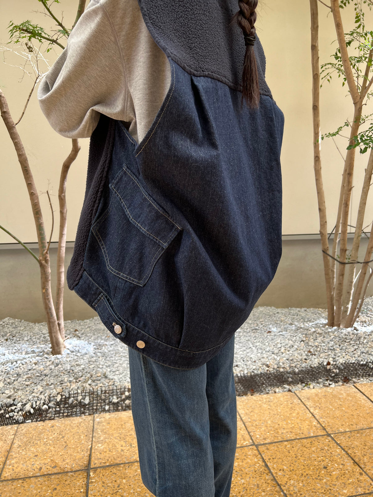 【QTUME】ボアフリース×デニム コンビベスト