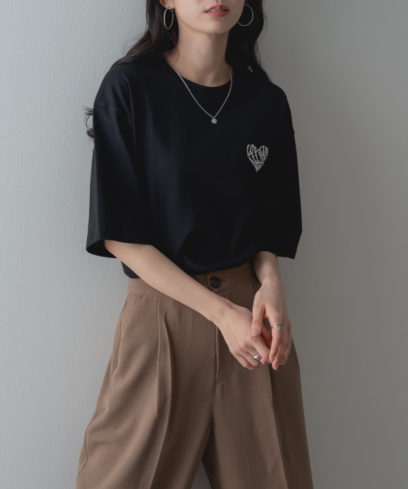 【botanical】ハート刺繍半袖Tシャツ
