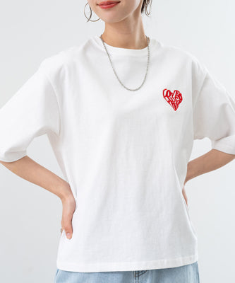 【botanical】ハート刺繍半袖Tシャツ