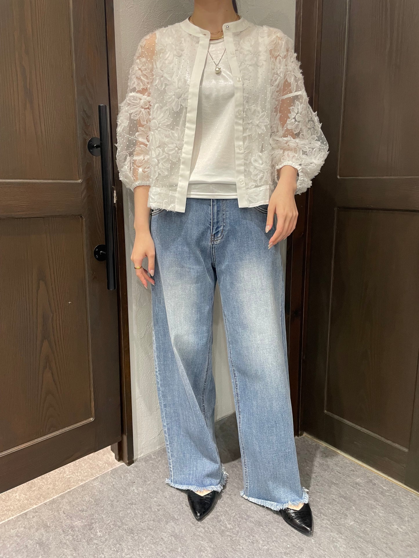 【TORAZZO DONNA】フラワードットシアーブラウス
