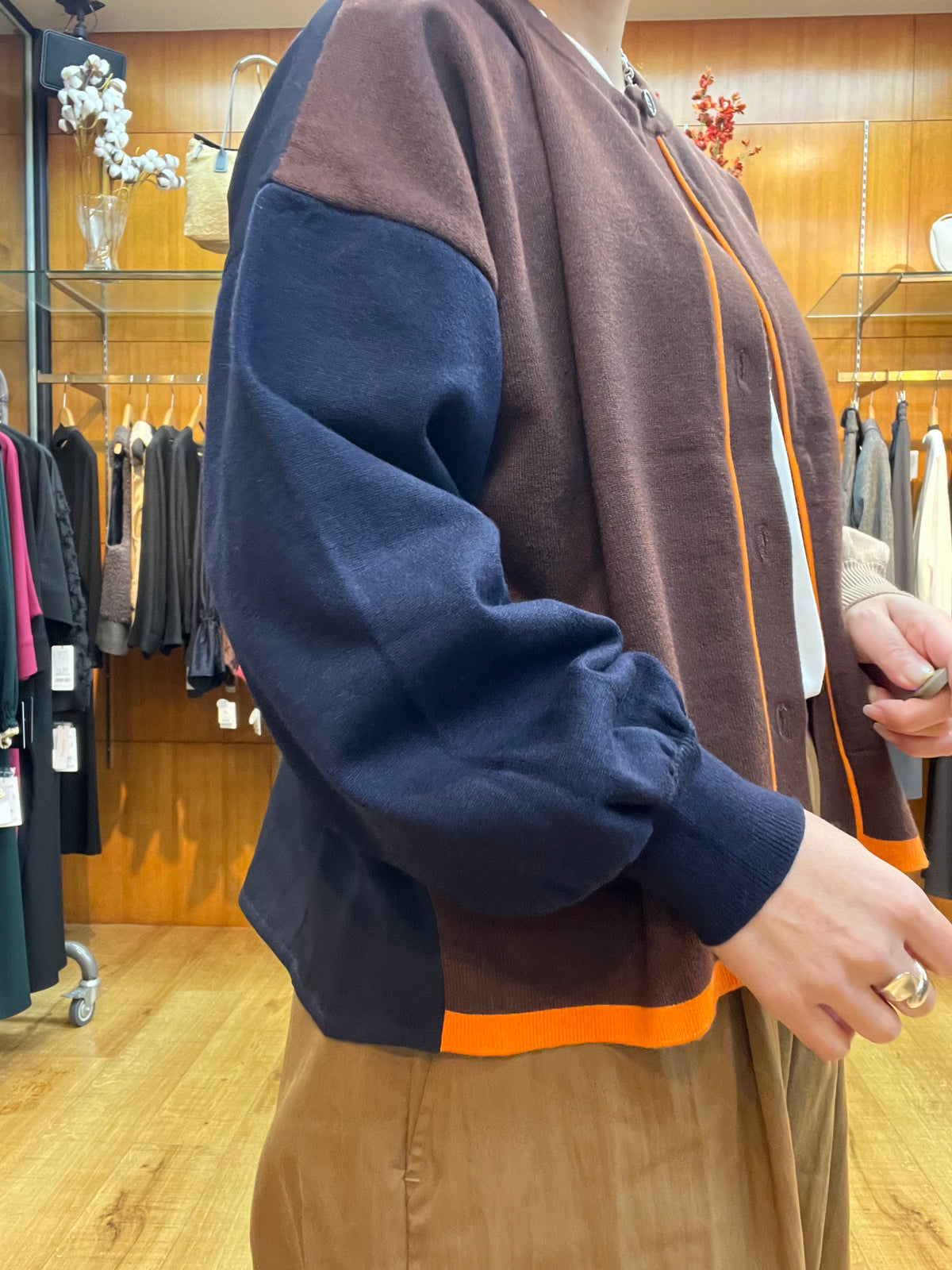 【C'EST MOIJU】カラーブロック切り替えカーディガン