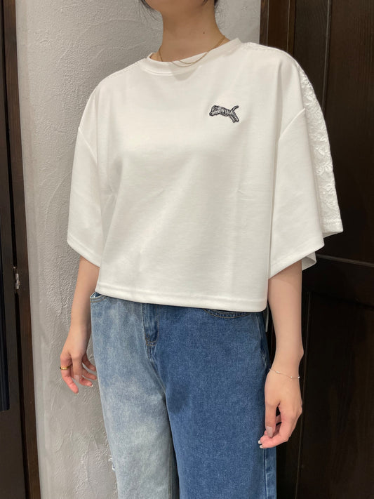 【TRANOI】トラ刺繍レースライントップス