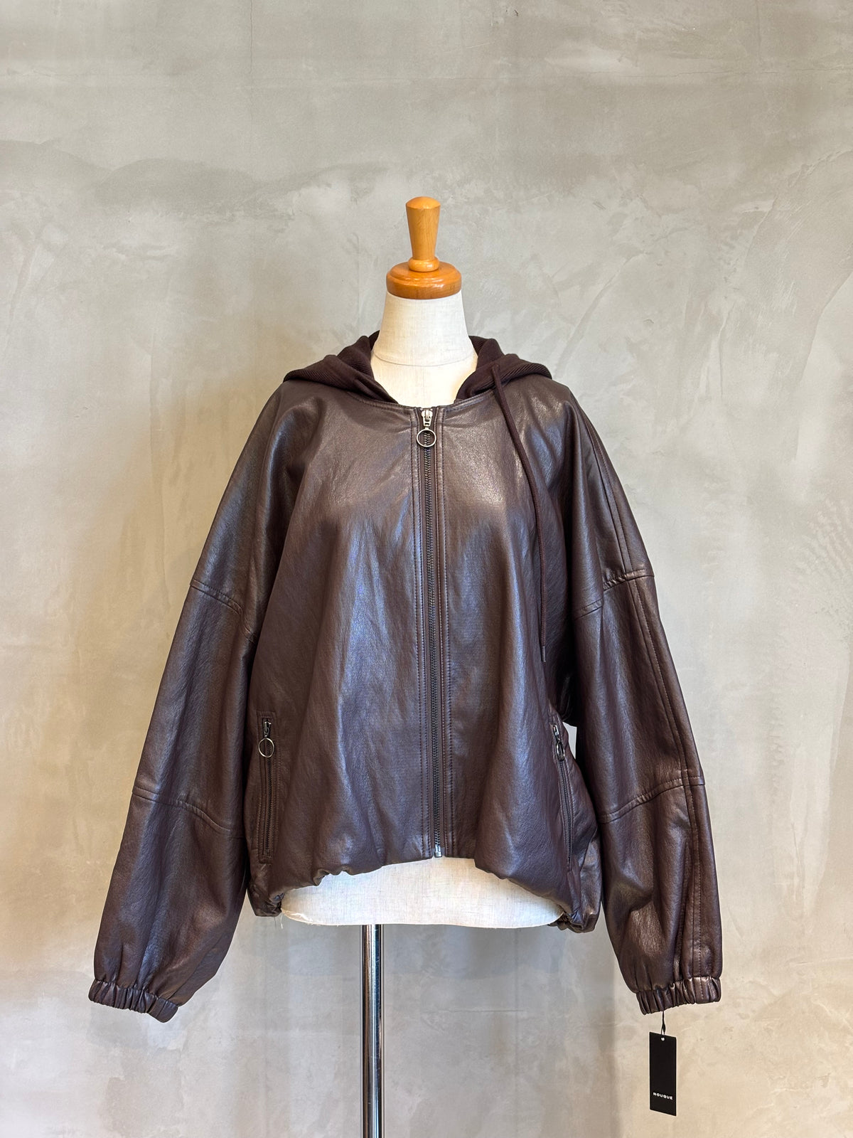 【NOUQUE】フェイクレザーフーディージャケット