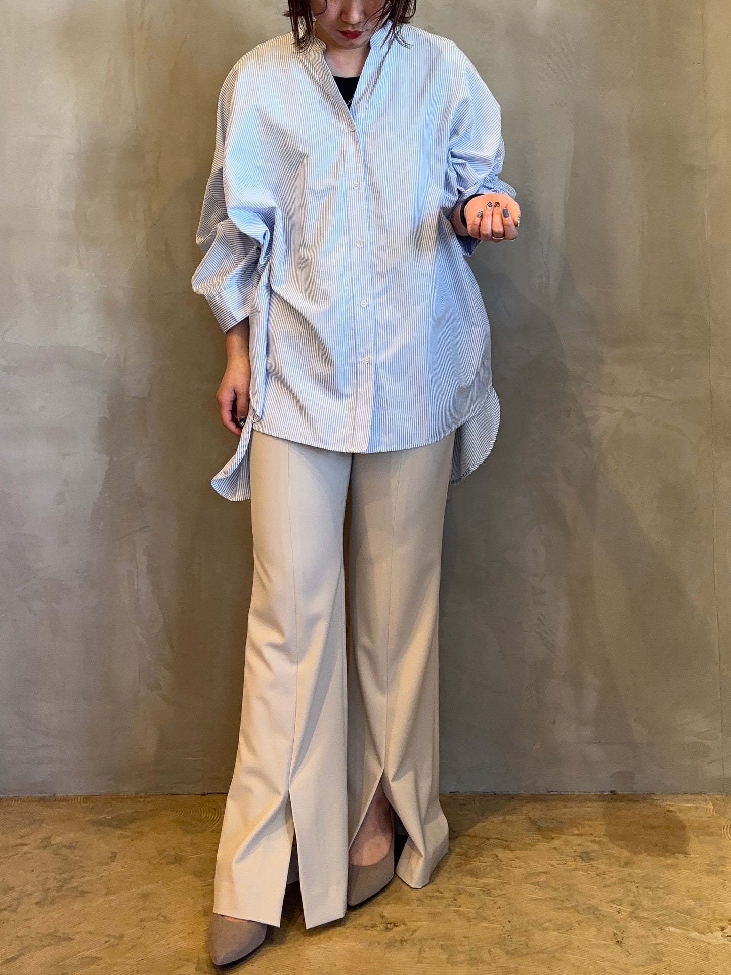 【ACUTA】ピンストライプブロードドルマンポンチョシャツ