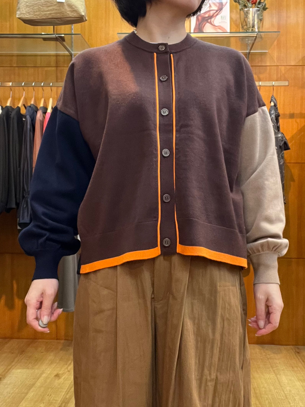 【C'EST MOIJU】カラーブロック切り替えカーディガン