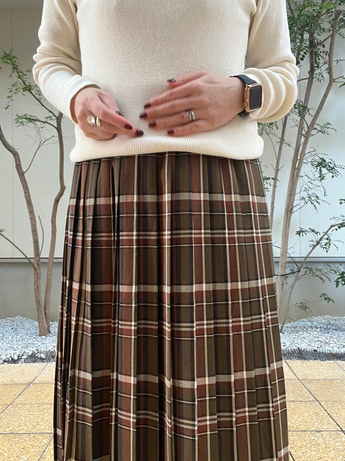 【SOSOTTO】千鳥柄タータン切替プリーツスカート