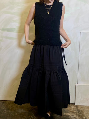【EN'DAY】ニット×ティアード ワンピース Black×Black