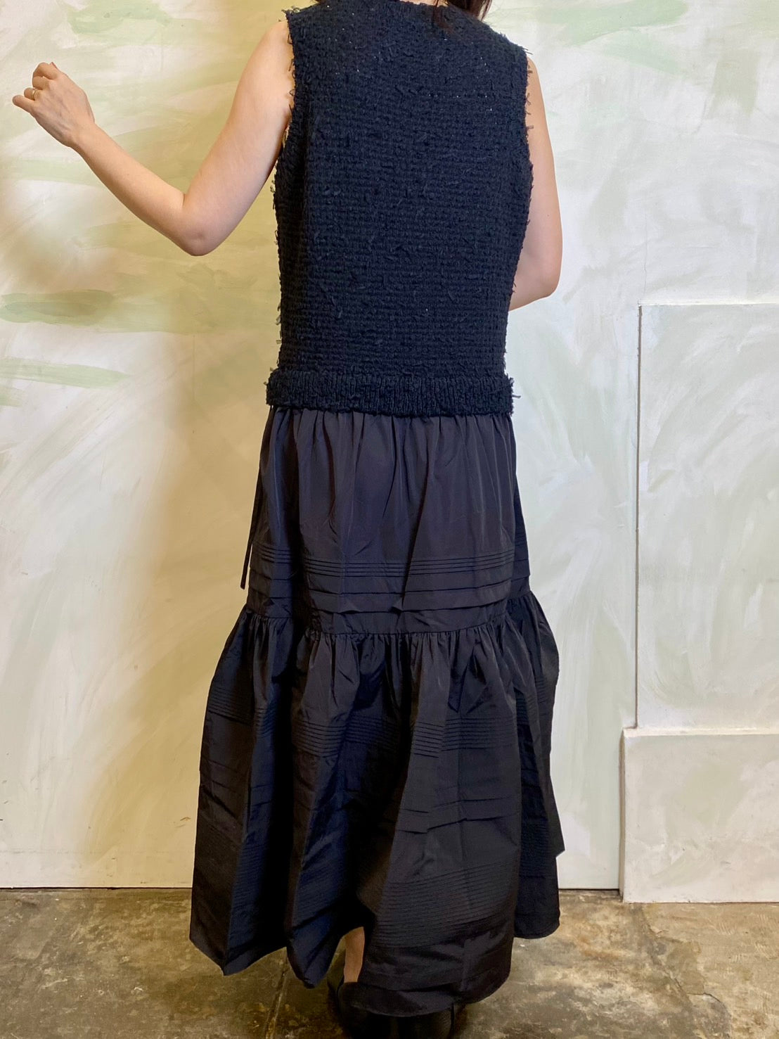 【EN'DAY】【大人のこなれスタイル】ニット×ティアード ワンピース Black×Black