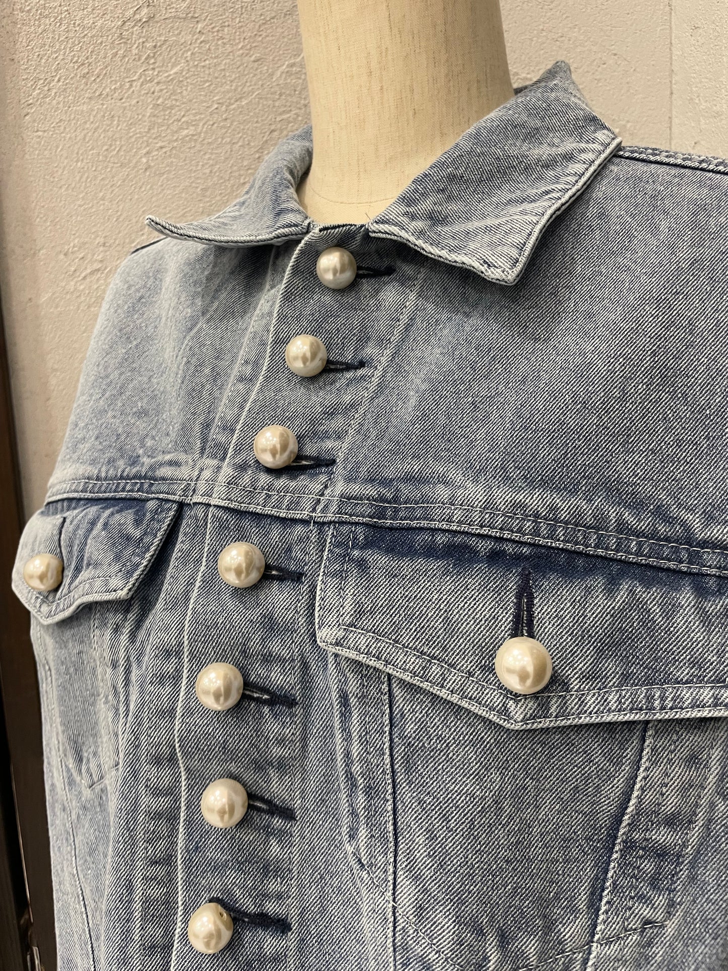 【anana】BIGパールクロップドデニムジャケット