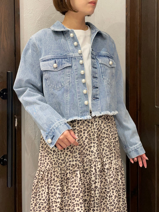 【anana】BIGパールクロップドデニムジャケット