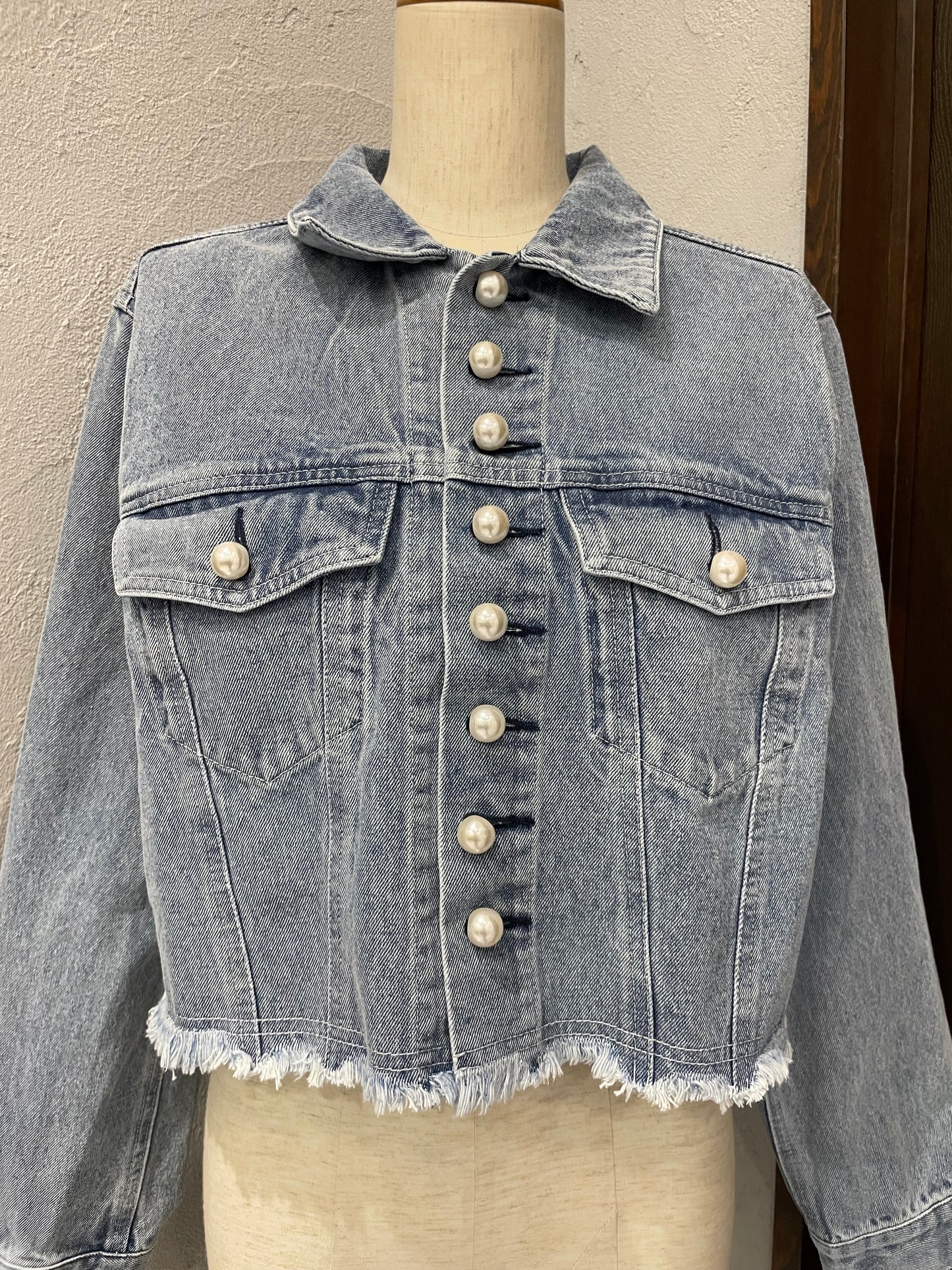 【anana】BIGパールクロップドデニムジャケット