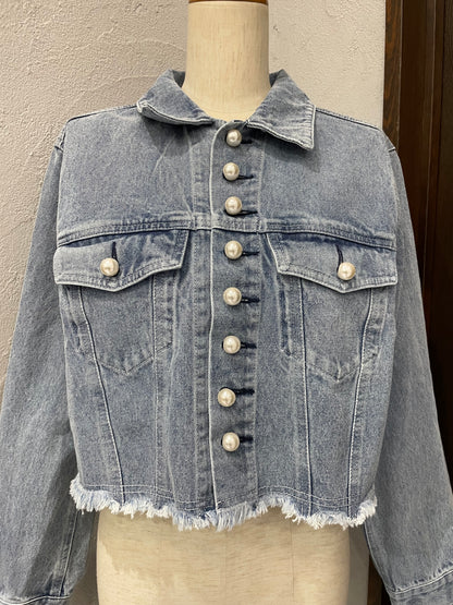 【anana】BIGパールクロップドデニムジャケット