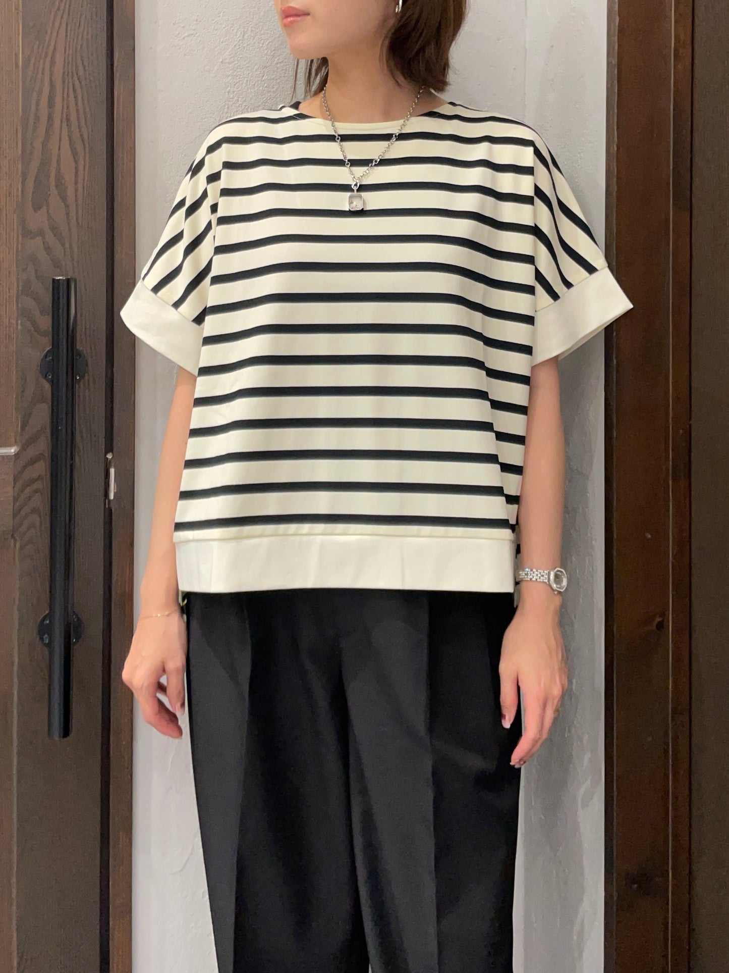 【trois】ボーダー ハーフスリーブプルオーバー