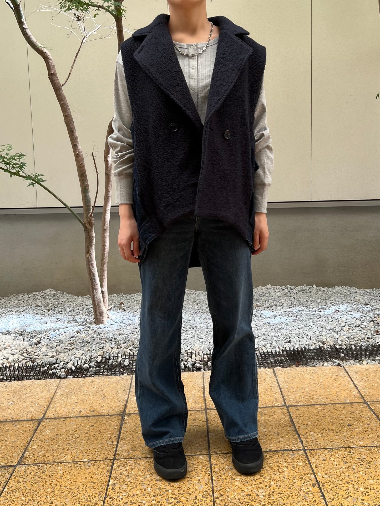 【QTUME】ボアフリース×デニム コンビベスト
