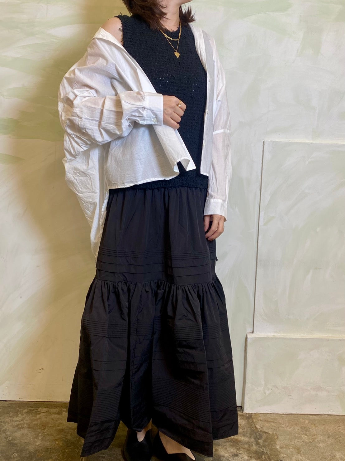 【EN'DAY】【大人のこなれスタイル】ニット×ティアード ワンピース Black×Black