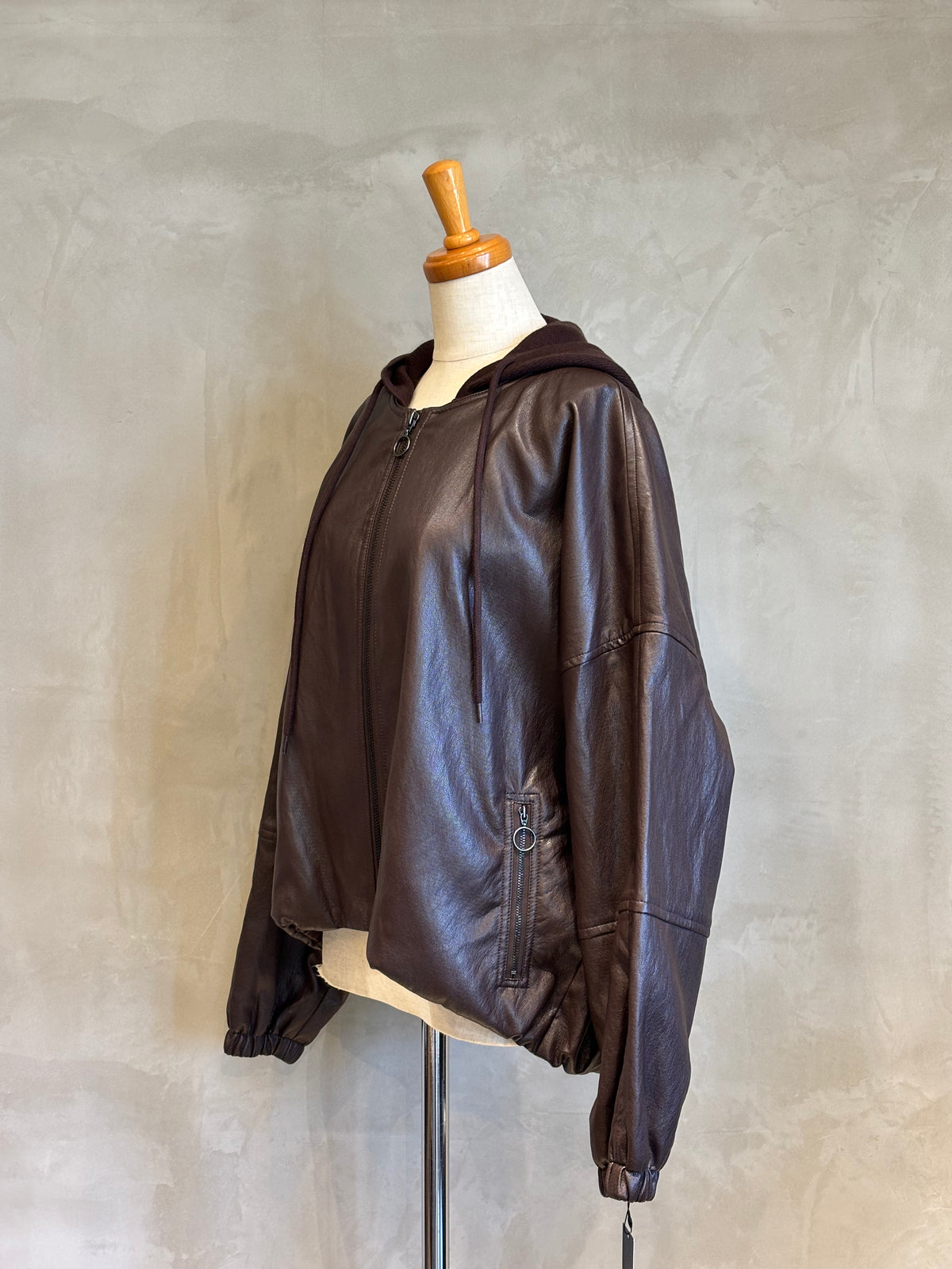 【NOUQUE】フェイクレザーフーディージャケット