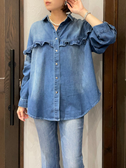 【botanical】フリルヨークデニムシャツ