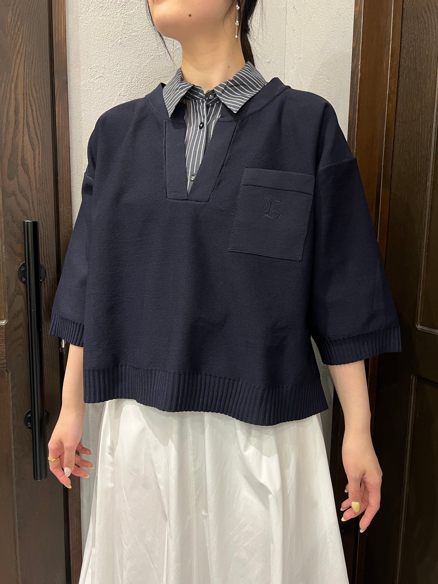 【Eimee Law】シャツレイヤードニットトップス