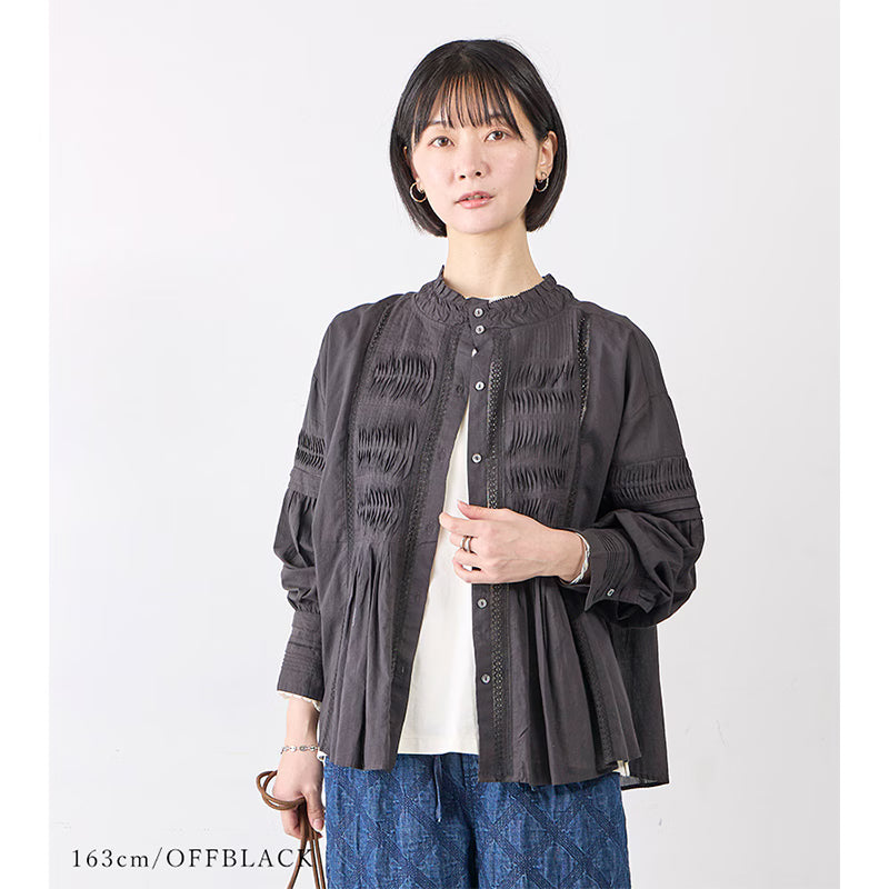 【Fanaka】 ウェーブピンタック前開きブラウス