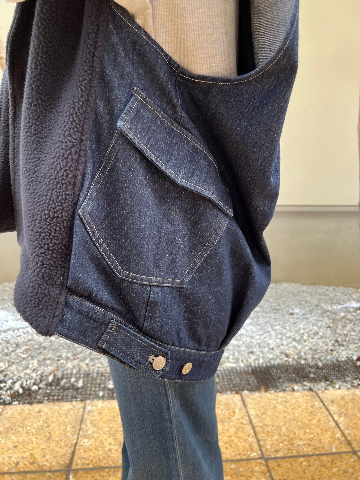 【QTUME】ボアフリース×デニム コンビベスト