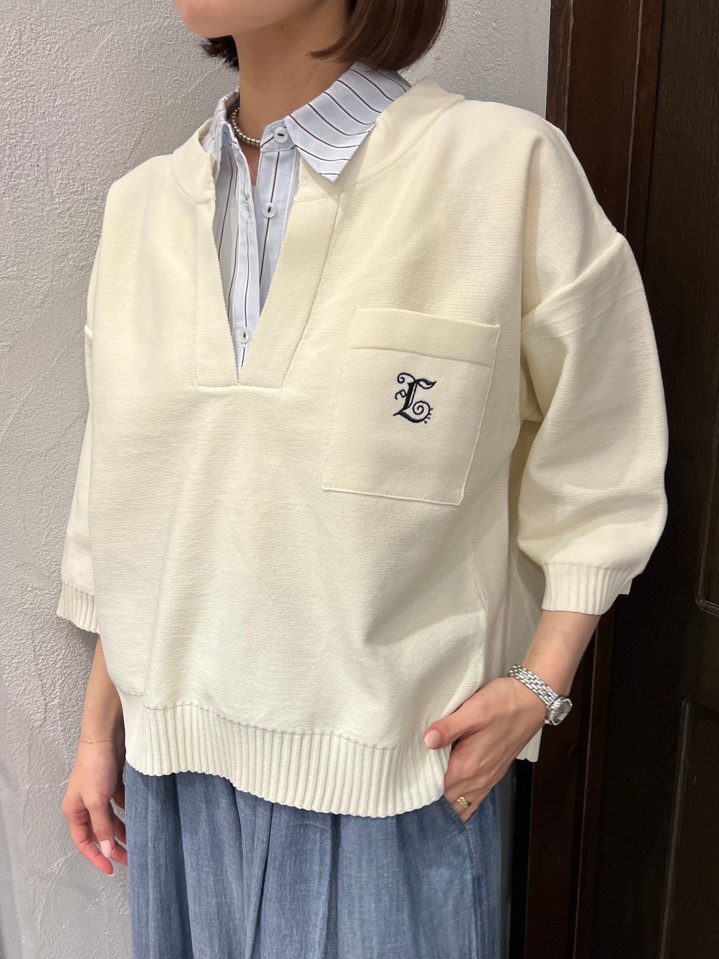 【Eimee Law】シャツレイヤードニットトップス