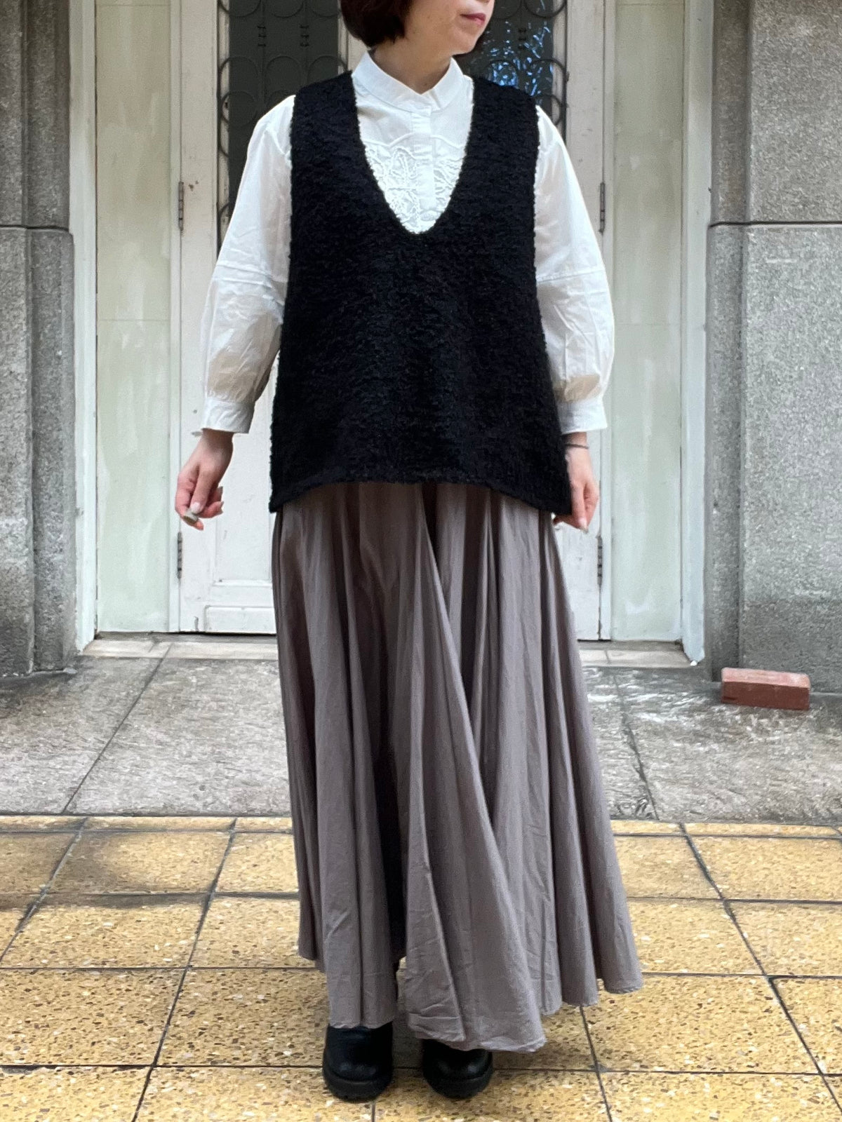 【mizuiro ind】ヘアリーヤーンVネックプルオーバー