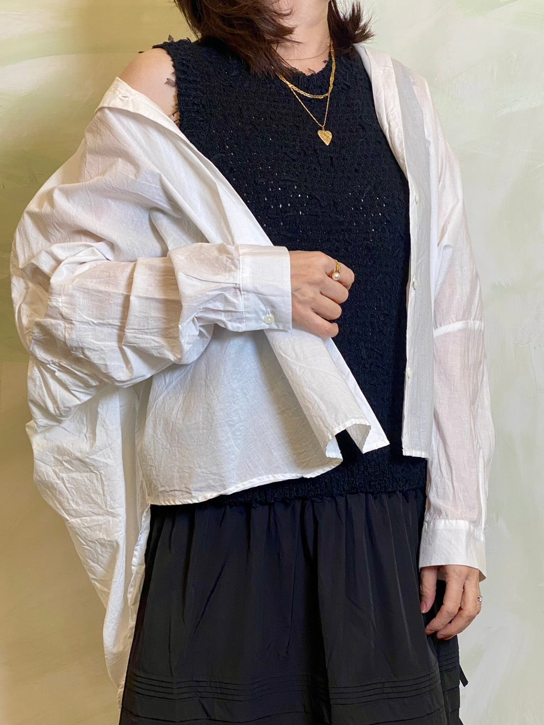 【EN'DAY】【大人のこなれスタイル】ニット×ティアード ワンピース Black×Black