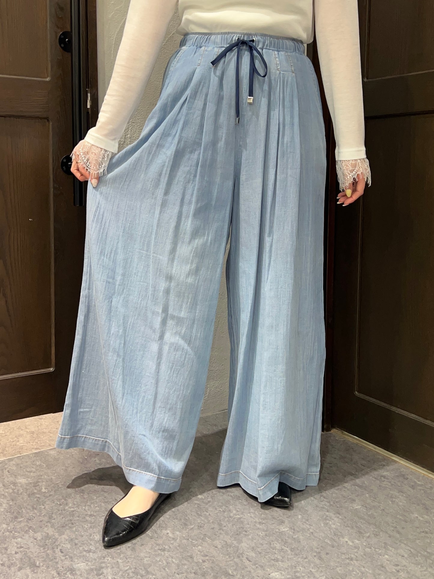 【ayane】シアーデニムタックワイドパンツ