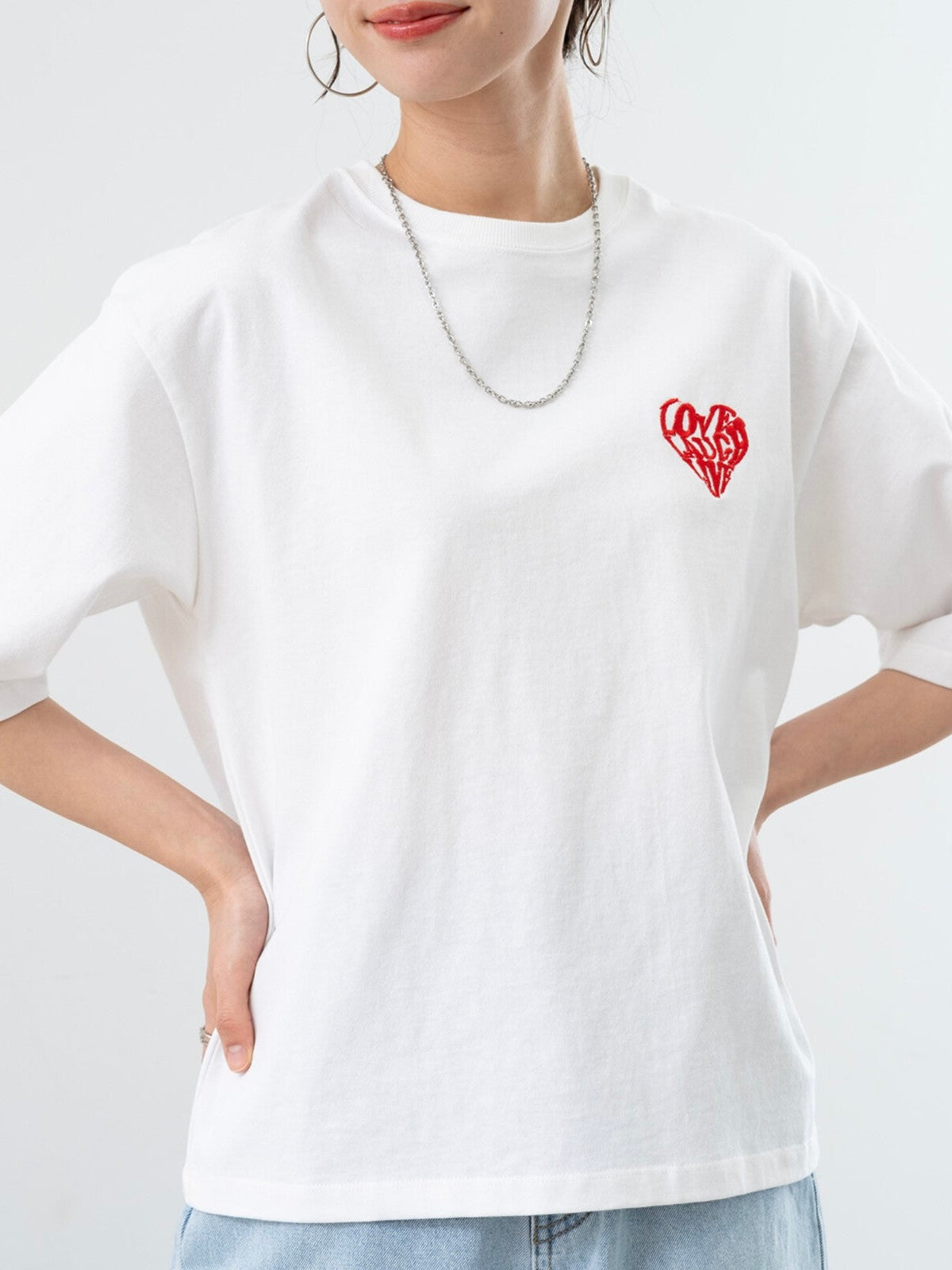 【botanical】ハート刺繍半袖Tシャツ