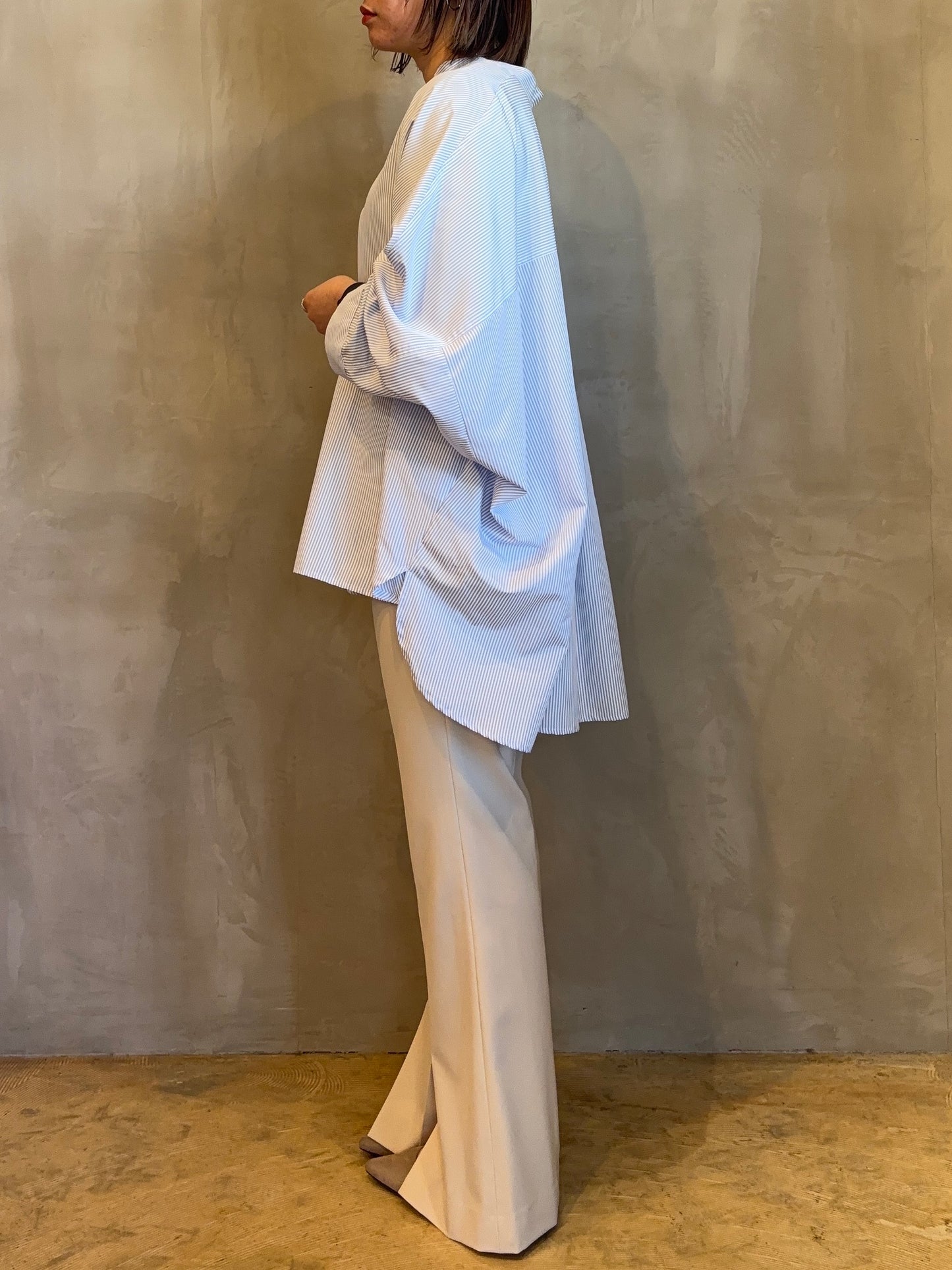 【ACUTA】ピンストライプブロードドルマンポンチョシャツ