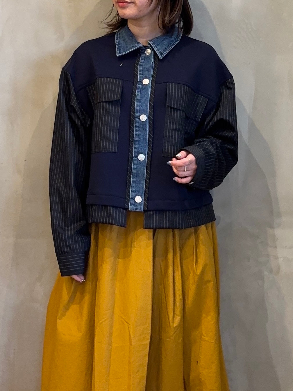 【botanical】異素材切り替えデニムジャケット