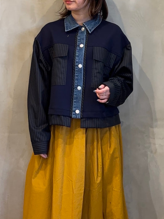 【botanical】異素材切り替えデニムジャケット