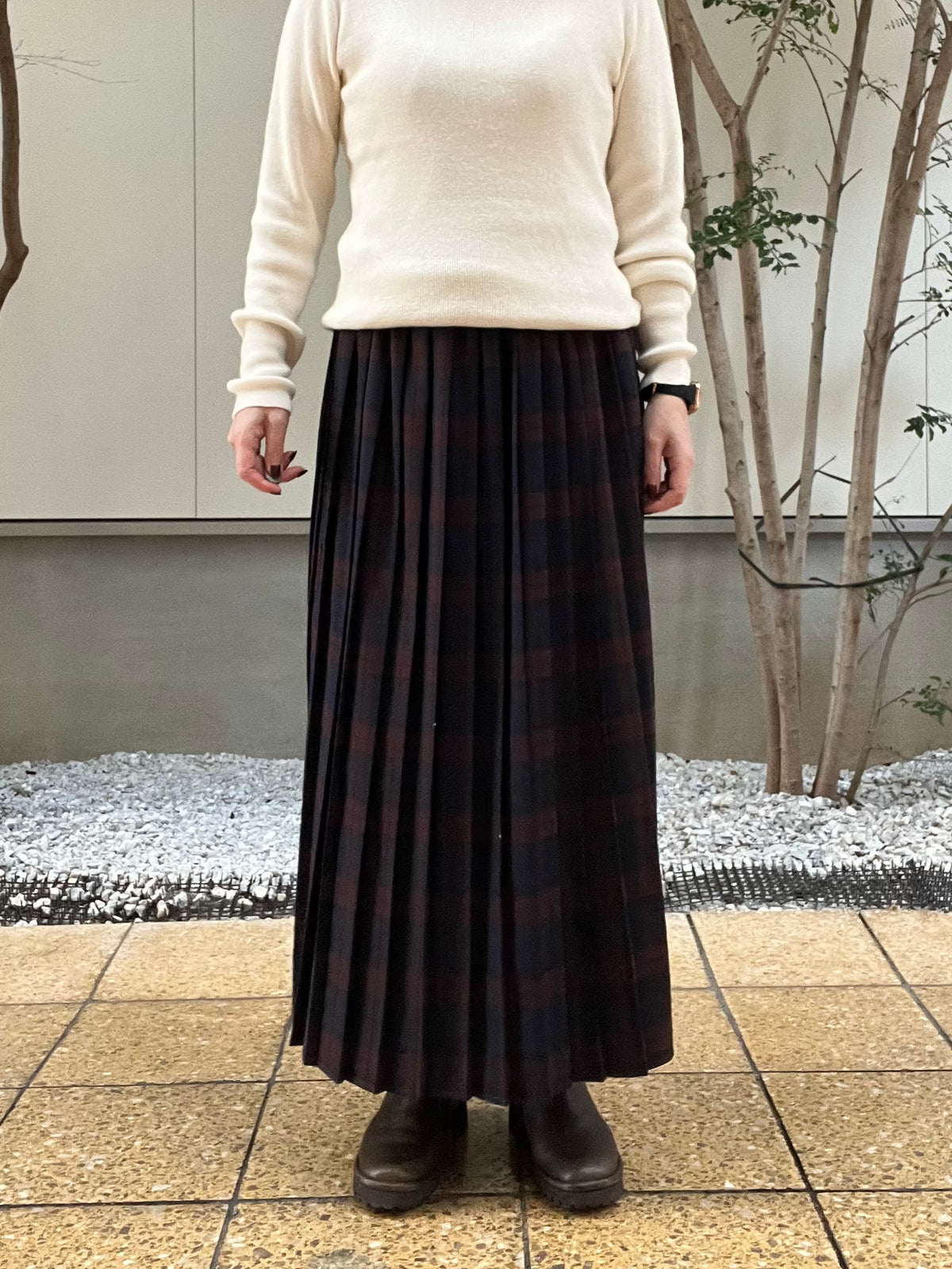 【SOSOTTO】チェック切り替えプリーツスカート