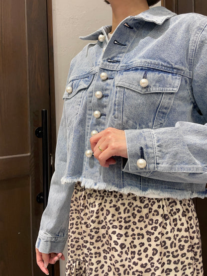【anana】BIGパールクロップドデニムジャケット