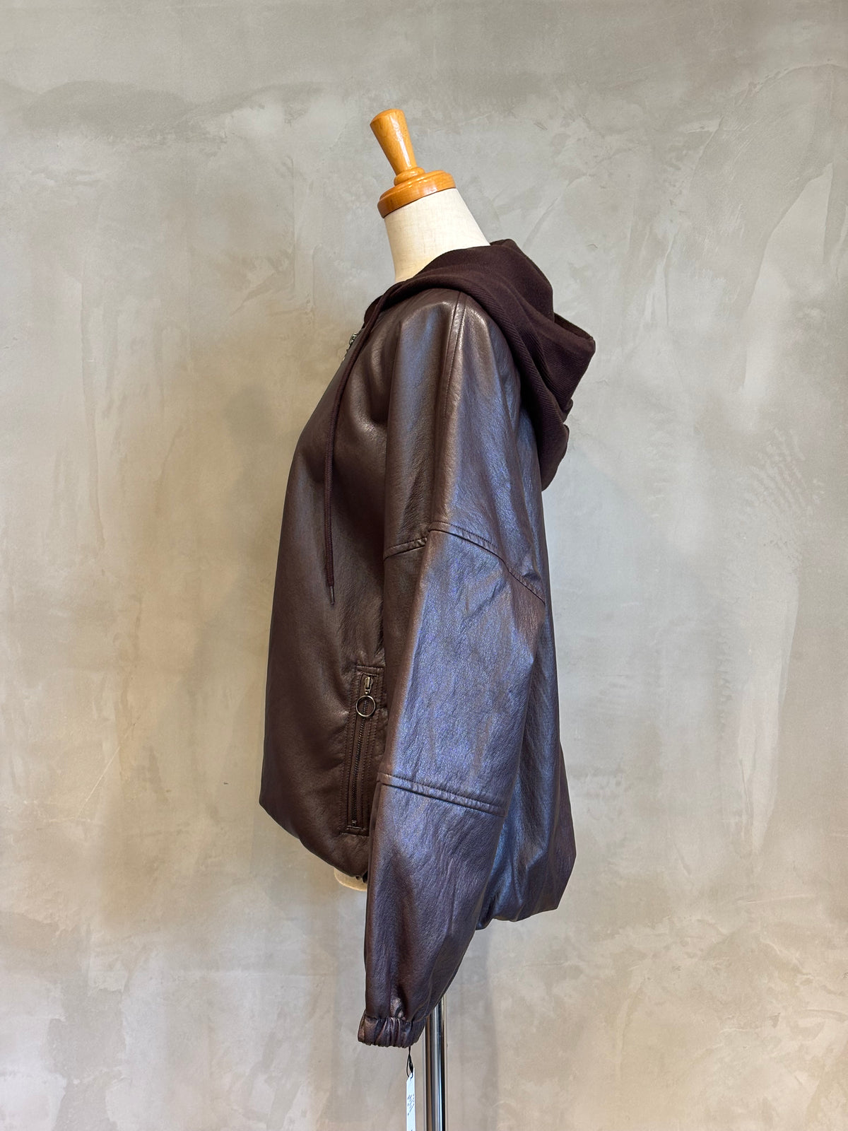【NOUQUE】フェイクレザーフーディージャケット