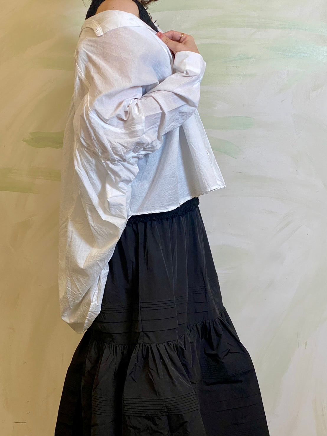 【EN'DAY】【大人のこなれスタイル】ニット×ティアード ワンピース Black×Black