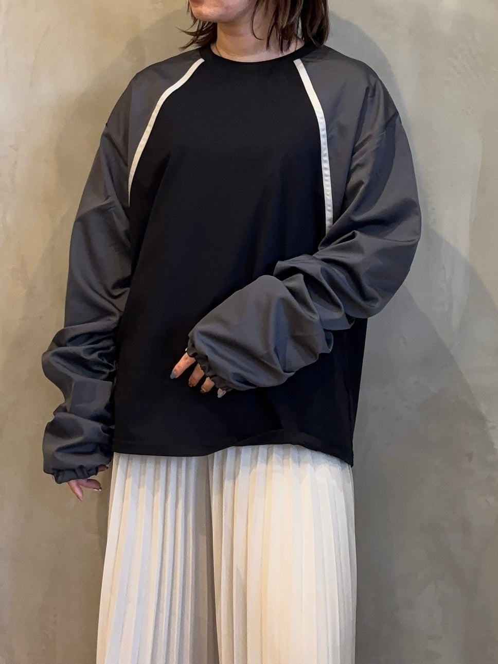 【botanical】配色ライン異素材プルオーバー