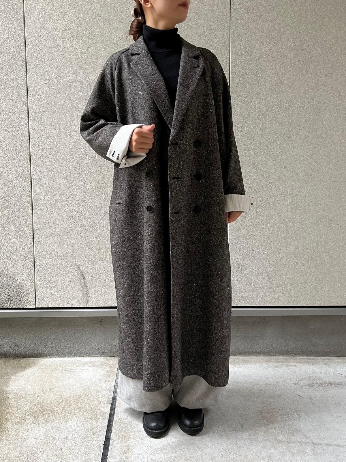 【QTUME】カラーネップツイード ロングダブルコート