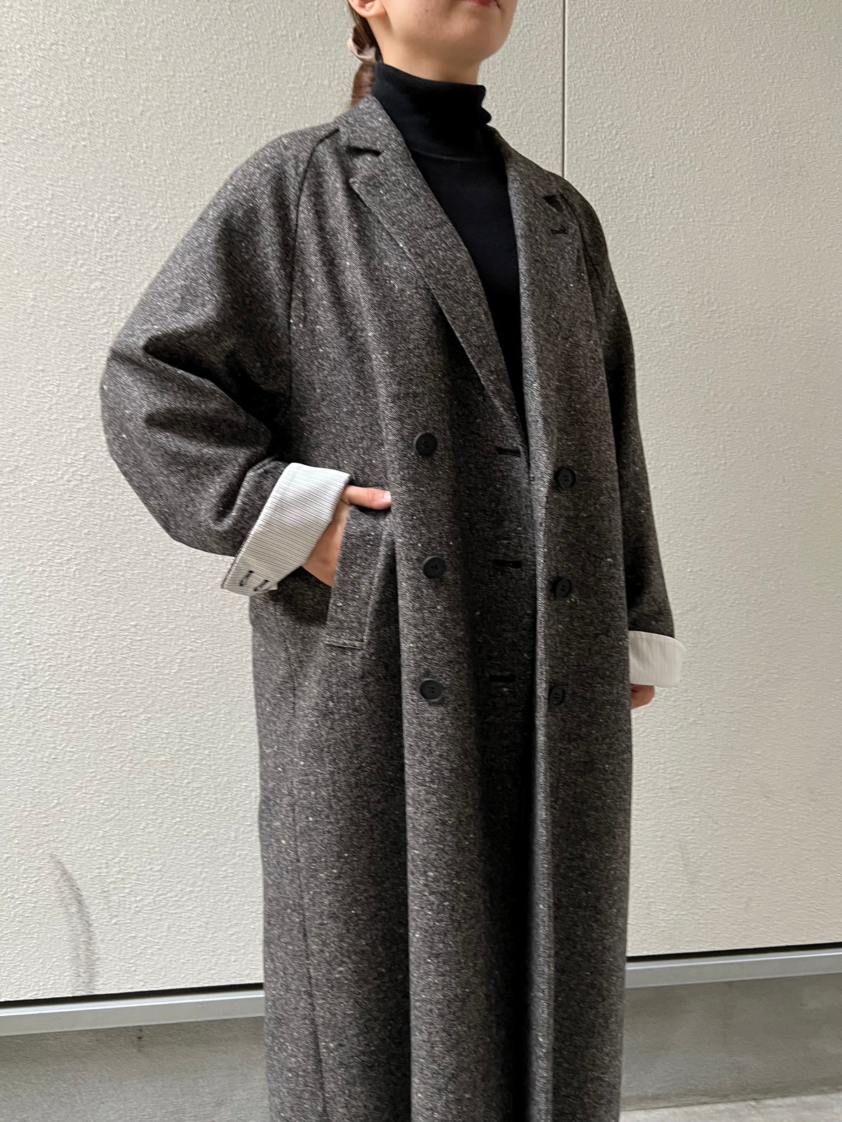 【QTUME】カラーネップツイード ロングダブルコート