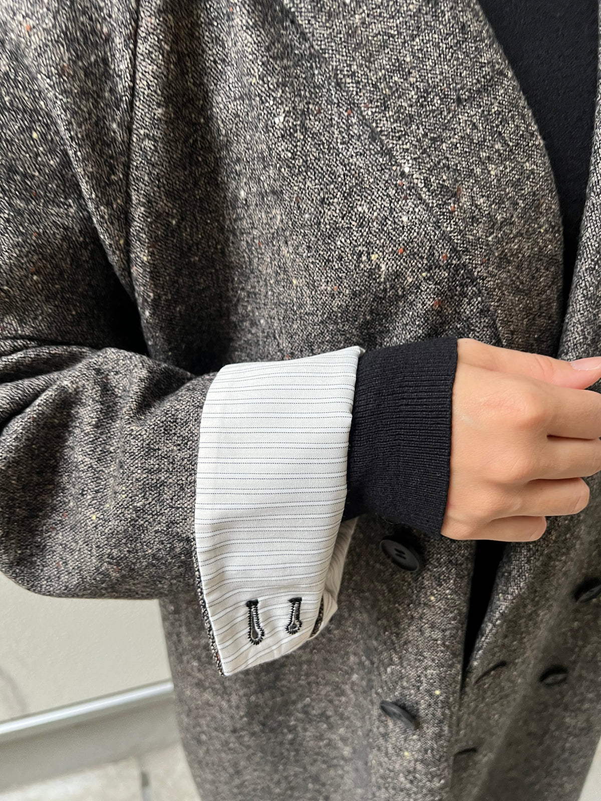 【QTUME】カラーネップツイード ロングダブルコート