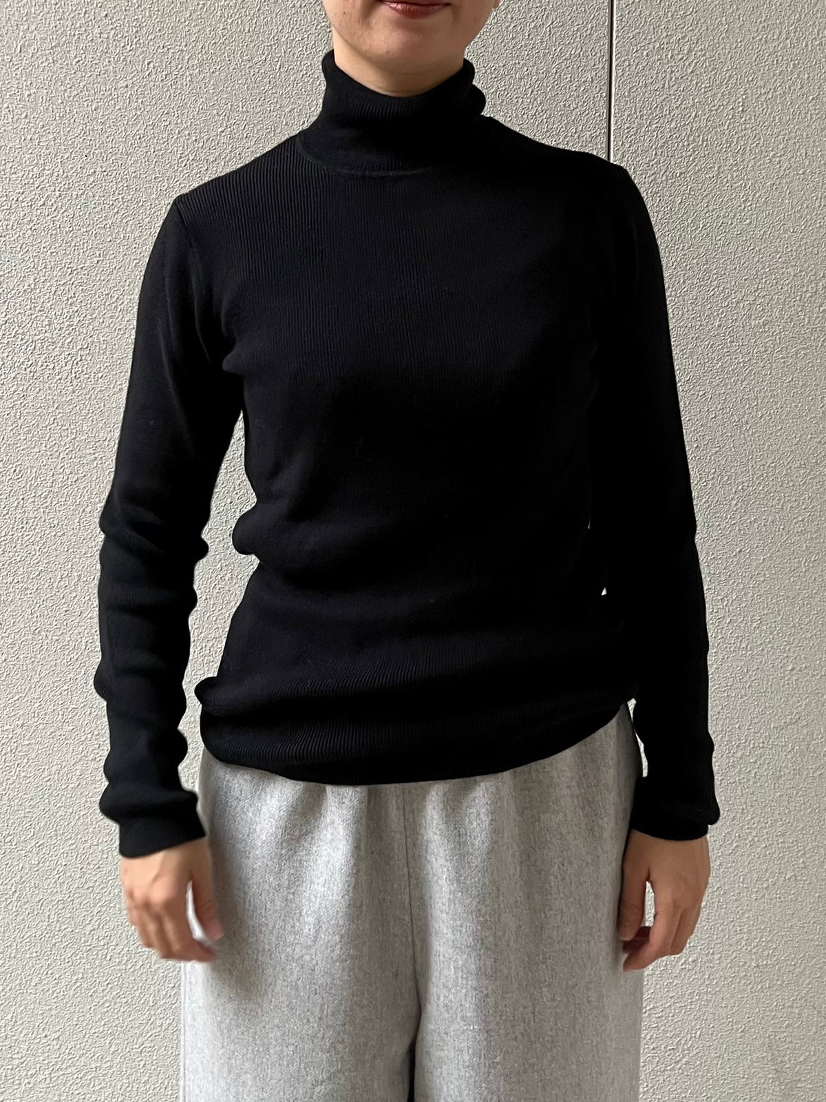 【SOSOTTO】コットンカシミヤ 無地リブタートルネックニット