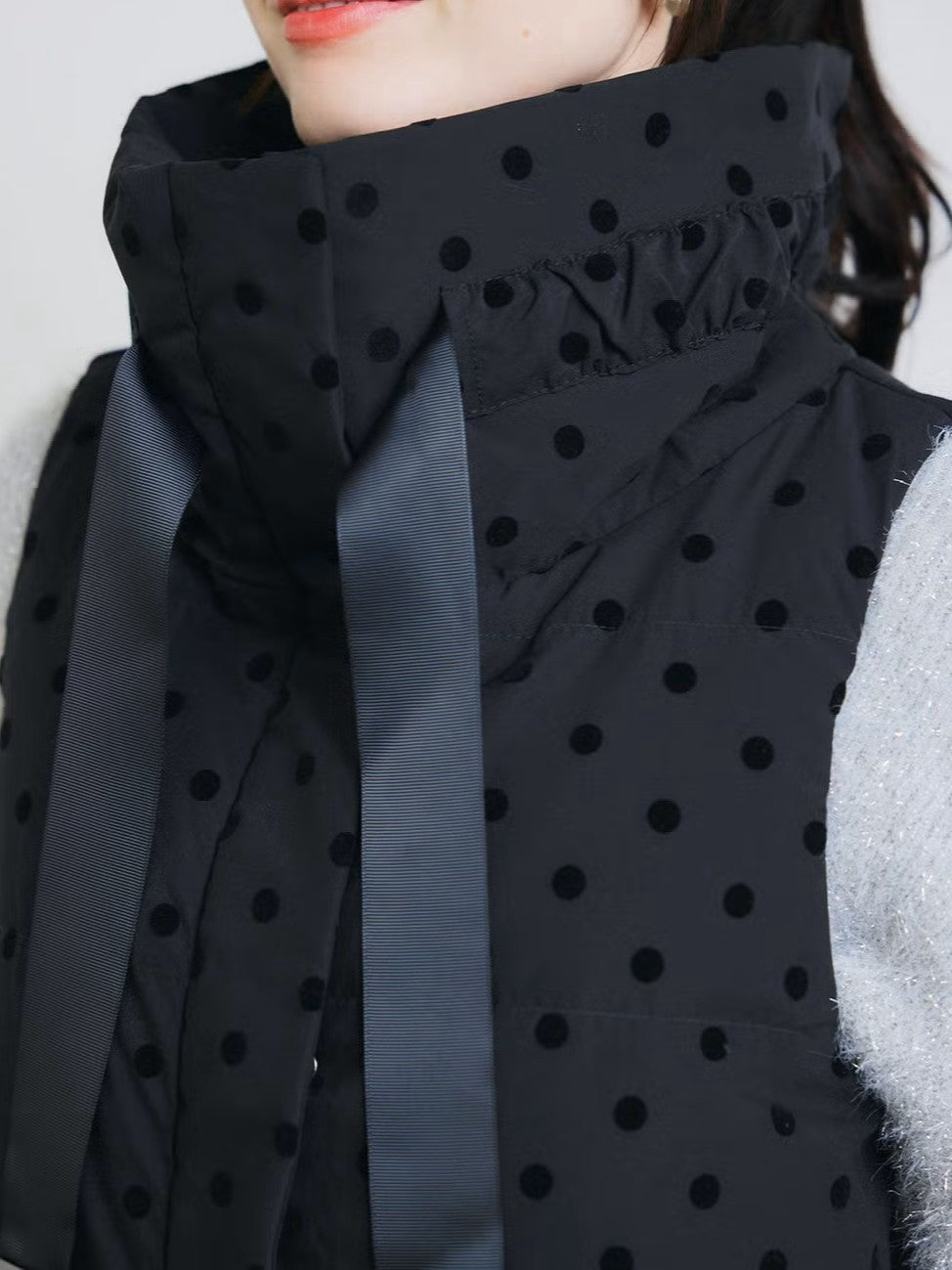 【PICCIN】ダンボール切替フロッキードットロングダウンベスト