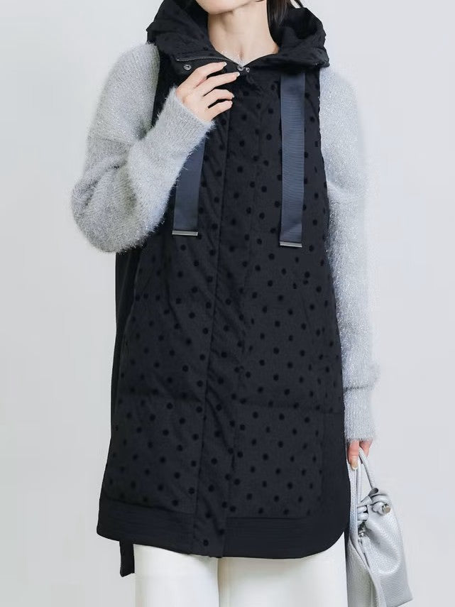 【PICCIN】ダンボール切替フロッキードットロングダウンベスト