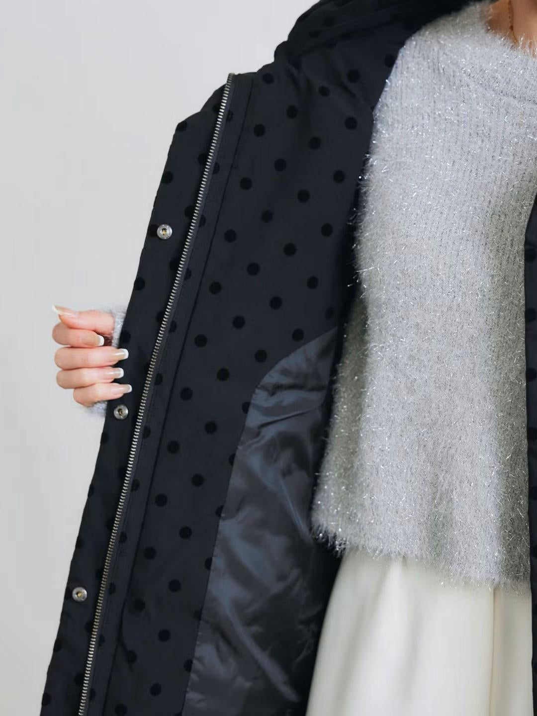 【PICCIN】ダンボール切替フロッキードットロングダウンベスト