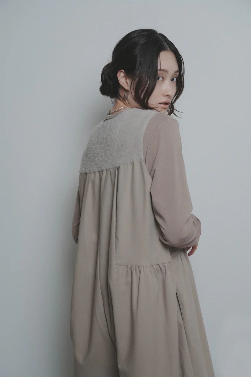 【予約商品】CYAN tokyo/シャギーコンビパッチギャザーサロペ