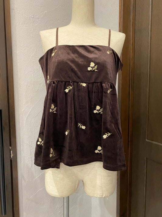【botanical】小花柄刺繡ベロアキャミソール